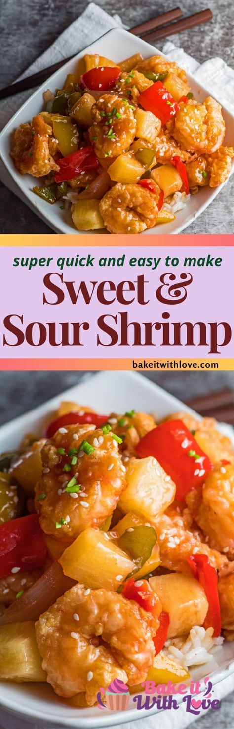 These deliciously tangy Sweet and Sour Prawns are a tasty combination of tempura-battered wok fried shrimp, vegetables, and pineapple coated in my homemade sweet & sour sauce! It's a better-than-takeout Chinese food entree to any night of the week! bakeitwithlove.com | #bakeitwithlove #sweetandsourprawns #sweetandsourshrimp #sweetnsour #Chinesefood #takeout #recipe #best #easy #howtomake #tempurabattered #deepfried #friedshrimp #withpineapple #crispy #wokfried #stirfry #withpeppers #simple Sweet And Sour Shrimp Easy, Sweet And Sour Shrimp Stir Fry, Sweet N Sour Shrimp, Sweet And Sour Prawns Recipes, Sweet And Sour Shrimp With Pineapple, Battered Fried Shrimp, Sweet Sour Shrimp, Sweet And Sour Shrimp Recipe, Sweet And Sour Shrimp