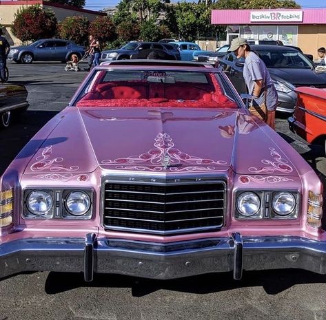 Pink Old School Car, Pink Chicana Aesthetic, Low Riders Aesthetic, Low Riders Cars, Pink Lowrider, Oldies Cars, Pink Accent Wall, Baddie Cars, Old Chest Of Drawers