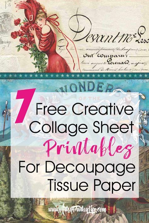 7 Free Creative Collage Sheet Printables For Decoupage Tissue Paper - I made these prints sheets for tissue paper when I was doing my decoupage boxes project! I couldn't find any good ideas or vintage templates so I did my own. Please free to use any collage sheet for your personal retro projects, just do not resell in whole or as a finished project.