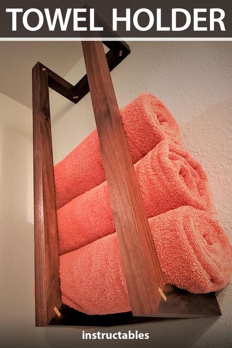 Diy Wooden Towel Holder, Wooden Towel Holder Bathroom, Wood Bathroom Towel Holder, Wood Towel Rack Bathroom Diy, Diy Rustic Towel Rack, Wood Blanket Holder, Diy Wall Towel Holder, Bathroom Woodwork Ideas, Diy Wooden Towel Rack