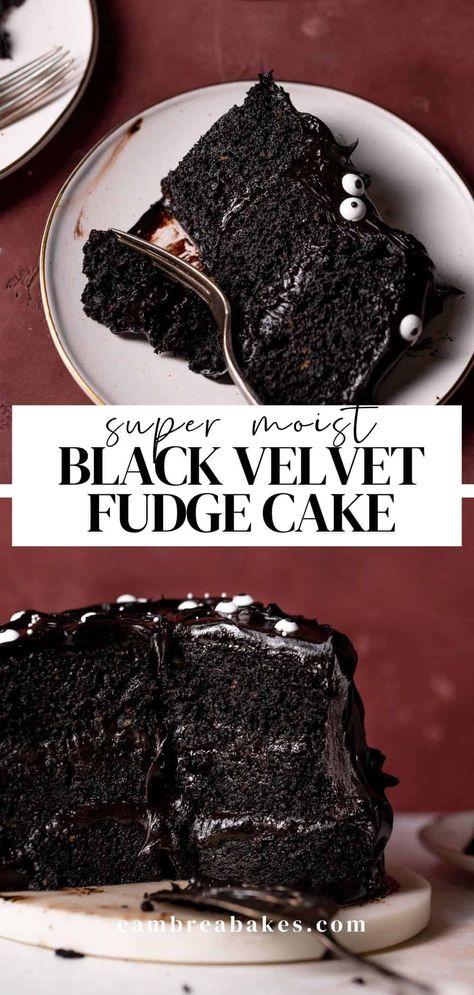 Best Unique Cake Recipes, Black Color Desserts, Black Velvet Chocolate Cake, Best Chocolate Fudge Cake Recipe, Best Chocolate Cake Recipes, Pennsylvania Dutch Funny Cake Recipe, Very Chocolate Cake, Chocolate Velvet Cake Recipe, Oreo Birthday Cake Recipe