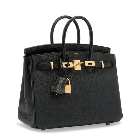 A LIMITED EDITION MATTE BLACK ALLIGATOR & TOGO LEATHER TOUCH BIRKIN 25 WITH GOLD HARDWARE | HERMÈS, 2018 | 21st Century, bags | Christie's Birkin Bag 25, Hermes Birkin Black, Birken Bag, Tas Hermes, Expensive Handbags, Estilo Kylie Jenner, Birkin Handbags, Black Alligator, Sacs Design