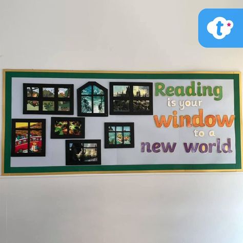 Reading is Your Window to a New World - Classroom Display Reading Wall Display Classroom, Year 6 Reading Display, Ks2 Reading Display, Reading Display Ks1, Reading Journey Display, Ks1 Reading Area, Reading Display Ks2, Primary Classroom Decor, P7 Classroom