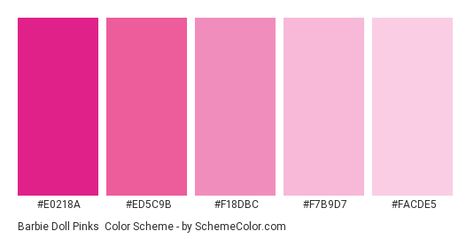 Barbie Doll Pinks - Color scheme palette thumbnail - #e0218a #ed5c9b #f18dbc #f7b9d7 #facde5