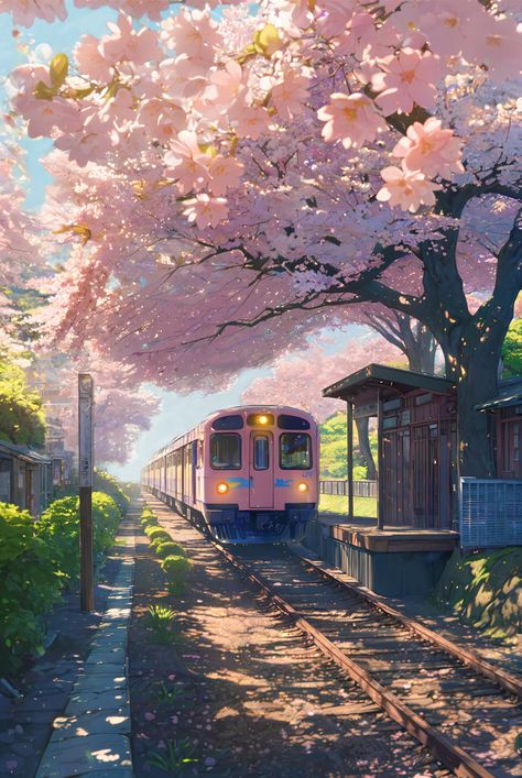 Next stop, Sakura Station 🌸 Sakura Wallpaper, Instagram Emoji, Blue Anime, Cool Wallpapers Art, Next Stop, Anime Scenery Wallpaper, May 22, Scenery Wallpaper, Anime Art Beautiful