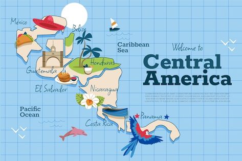 America Map Illustration, Central America Map, Globe Illustration, Earth Drawing, Maps Aesthetic, Map Illustration, America Map, Central America Travel, America Flag