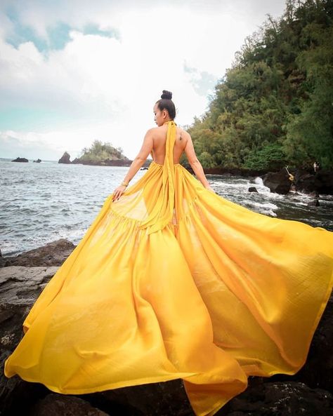 Long Flying Dress | Flying Dress for Photoshoot| Long Train Dress | Photoshoot Dress | Flowy Dress | Satin Dress | Santorini Flying Dress by BBsquareclothing on Etsy Free Flowing Wedding Dress, Yellow Flowy Dress Long, Beach Long Dress Photoshoot, Yellow Dress Photoshoot, Yacht Attire, Orange Flowy Dress, Orange Evening Dress, Yellow Flowy Dress, Santorini Flying Dress