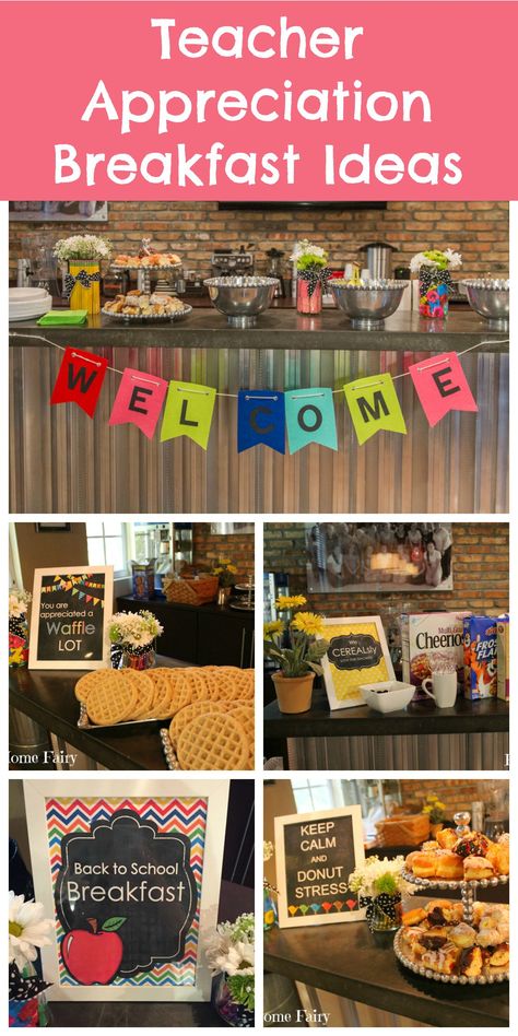 Teacher Appreciation Breakfast Ideas - 4 days of adorable, easy ideas! Appreciation Breakfast Ideas, Teacher Appreciation Breakfast, Welcome Back Teacher, Incentive Ideas, Teacher Appreciation Luncheon, Teacher Appreciation Themes, Sunshine Committee, Teacher Morale, Teacher Breakfast