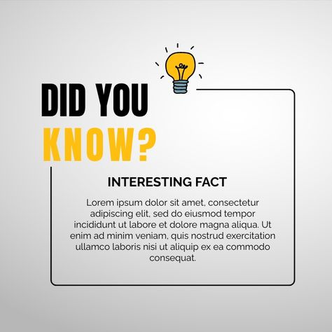 Simple Did you Know editable facts template Fun Facts Template, Fun Fact Poster Design, Did You Know Post Design Ideas, Did You Know Template, Creative Social Media Post Ideas, Did You Know Social Media Post Design, Did You Know Ads, Did You Know Post Design, Did You Know Creative Ads