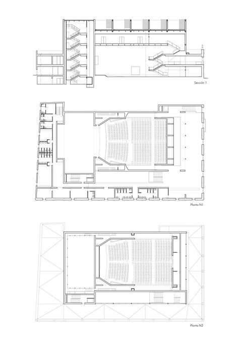 Image 9 of 11 from gallery of New Theatre in Santa Maria Port / Daroca Arquitectos. First Floor Plan Auditorium Architecture, Theatre Architecture, Theatre Plan, Auditorium Plan, Theater Plan, Auditorium Design, Theater Architecture, مركز ثقافي, Architectural Floor Plans