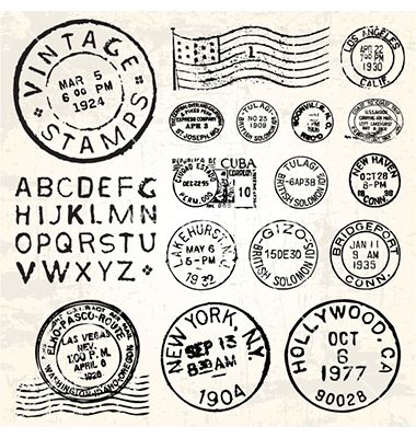 Vintage stamp set vector Stamp Logo Design, Vintage Stamps Postage, College Degrees, Grafika Vintage, طوابع بريد, Etiquette Vintage, Stamp Logo, Documents Design, Passport Stamps