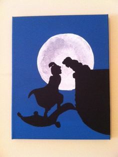 Acrylic Silhouette Painting, Disney Canvas Paintings, Disney Cute, Tema Disney, Disney Canvas Art, Painting Room, Disney Canvas, Disney Paintings, Silhouette Painting