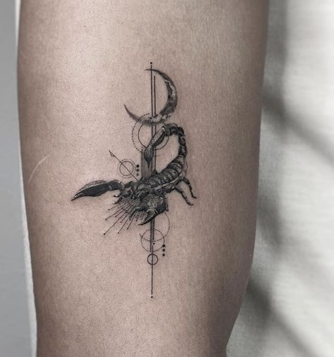 Scorpion Tattoos: The Meaning Behind This Popular Design Scorpion Goddess Tattoo, Tattoo Scorpion Men, Squirpion Tattoos, Two Scorpions Tattoo, Scorpion Tattoo For Women, Geometric Scorpion Tattoo, Scorpion Tattoo Design Zodiac Signs, Scorpion Tattoo For Men, Scorpion Neck Tattoo