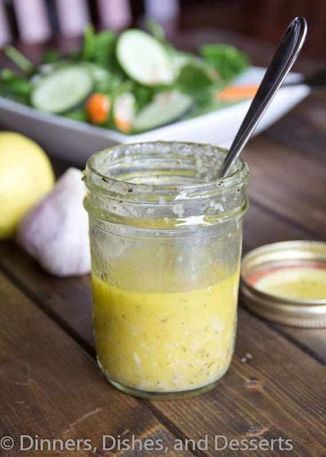 Dinner Ideas, Lemon Garlic Vinaigrette, Garlic Vinaigrette, Lemon Vinaigrette, Vinaigrette Dressing, Homemade Dressing, Cinnamon Toast, Easy Homemade, Mason Jar