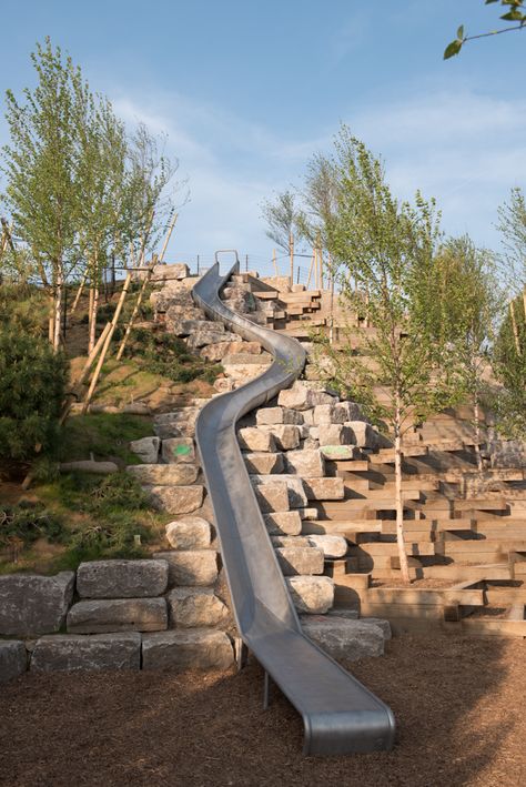 These cool playground slides will open with The Hills on Governor's Island Governors Island New York, Backyard Slide, Cool Playgrounds, New York Landscape, Governors Island, Eco Park, Playground Slide, Splash Park, Diy Playground