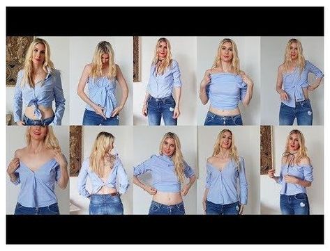 10 Easy Ways to Style A Shirt | How To Wear your button Shirt, Outfit Ideas #button #shirt #hacks #buttonshirthacks How To Make A Button Down Shirt Cute, One Shirt 10 Ways, How To Tie A Collared Shirt, Different Ways Of Wearing A Shirt, How To Tie Mens Shirt For Women, Style Dress Shirt Women, Creative Ways To Wear A Button Up, Way To Wear A Shirt, Cute Ways To Wear A Button Up Shirt