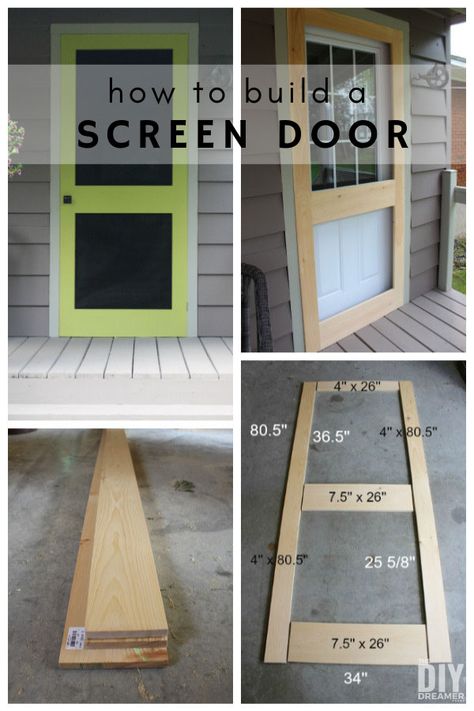 How to build a screen door. DIY Screen Door. Custom screen door design dimensions. Screen Door Design, Build A Screen Door, Screen Door Diy, Custom Screen Doors, Diy Projektit, Diy Screen Door, Architecture Renovation, Diy Screen, Door Diy
