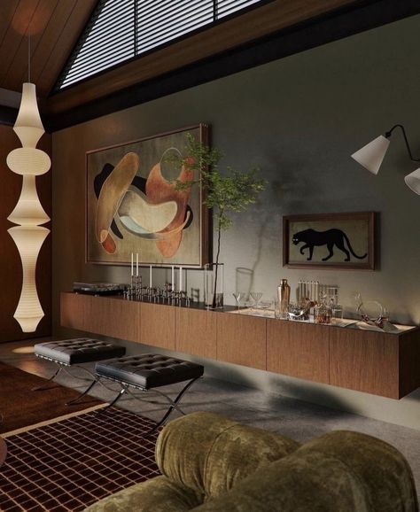 Imagination is reality Mid Century Modern Penthouse, Ysl Interior Design, Light Colored Interior Design, Tropical Modern House Interior, Dark Coastal Interior, Australian Mid Century Modern, Colorful Modern Dining Room, Spanish Interior Decor, Moody Aesthetic Living Room