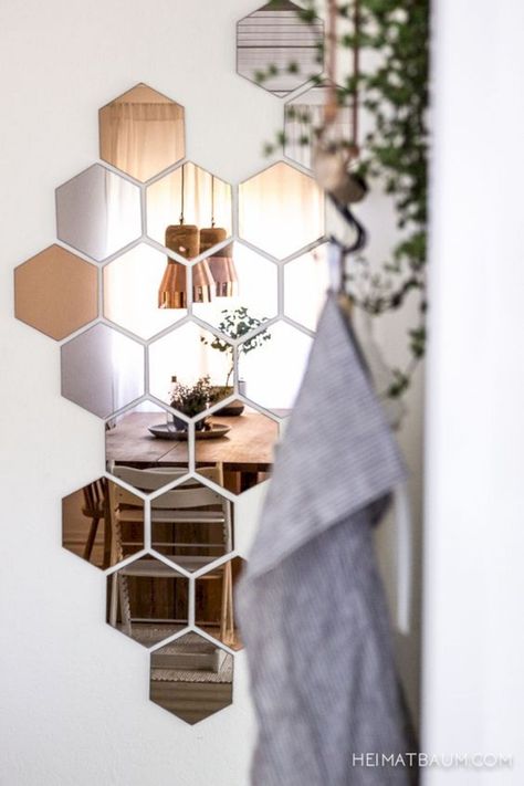 Tinted Mirrors, Hexagonal Mirrors, Honeycomb Mirror, Branch Decoration, Interior Design Crafts, Hexagon Mirror, Blogger Home, Decor Studio, Interior Design Per La Casa