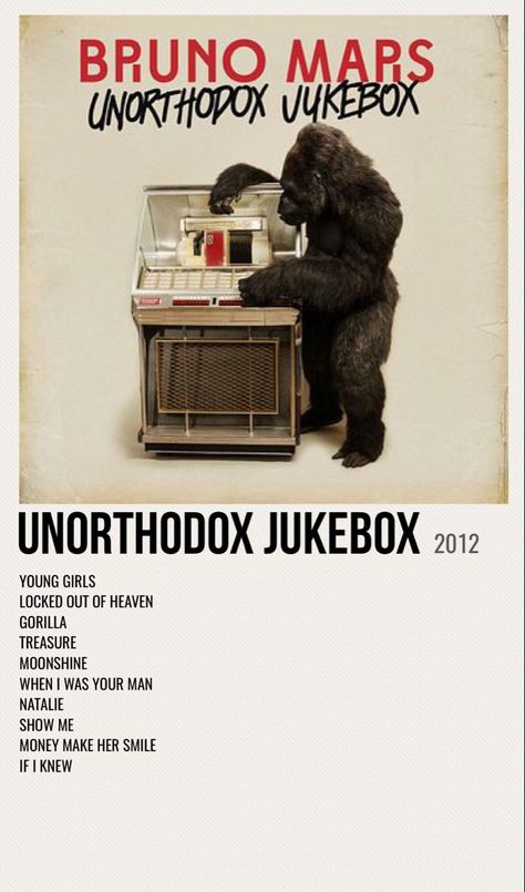 minimal poster of the album unorthodox jukebox by bruno mars Music Polaroid Posters, Music Polaroid, The Weeknd Album Cover, Bruno Mars Album, Bruno Mars Music, Unorthodox Jukebox, When I Was Your Man, Bruno Mars Songs, Mars Wallpaper