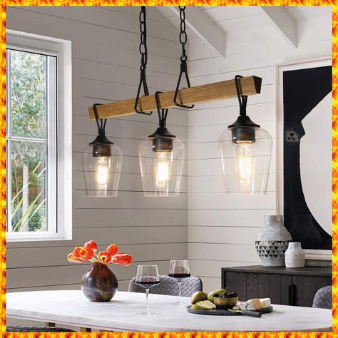 [CommissionsEarned] Uolfin Modern Black Dining Room Chandelier, 28 In. 3-Light Farmhouse Bedroom Chandeliers Light With Painted Wood Accents 27Yzjyhd24186zu - The Home Depot #woodchandelierdiningroom Wood Chandelier Dining Room, Modern Black Dining Room, Farmhouse Dining Room Lighting, Lights Over Kitchen Island, Hanging Lights Kitchen, Farmhouse Kitchen Lighting, Kitchen Island Chandelier, Modern Farmhouse Dining, Black Lamp