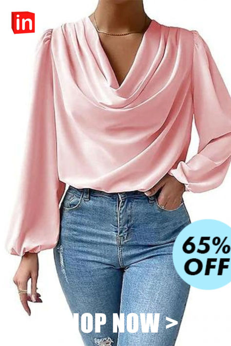 Blouse Women's Black White Pink Solid Colored Office Street Party Basic V Neck Regular Fit S Bishop Sleeve Blouse, Long Sleeve Chiffon Shirt, Blouse Size Chart, Satin Bluse, Chiffon Blouse Long Sleeve, Lantern Sleeved Blouses, Patch Work Blouse, Chiffon Long Sleeve, U Neck