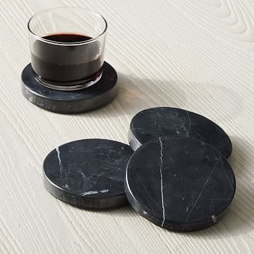 Marble Coasters (Set of 4) | West Elm Black Coasters, West Elm Kids, Felt Coasters, Stylish Curtains, Agate Coasters, Marble Coasters, Bar Glassware, Finished Basement, Stone Coasters