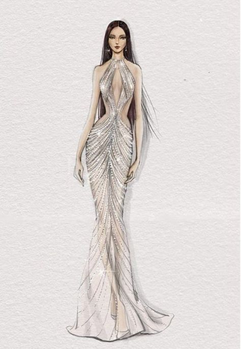 Evening Gown Sketch, Drawings Design, Fashion Design Inspiration, Fashion Illustration Tutorial, Fashion Design Books, Fashion Figure Drawing, Sketches Drawings, Fashion Illustration Sketches Dresses, Fashion Design Collection