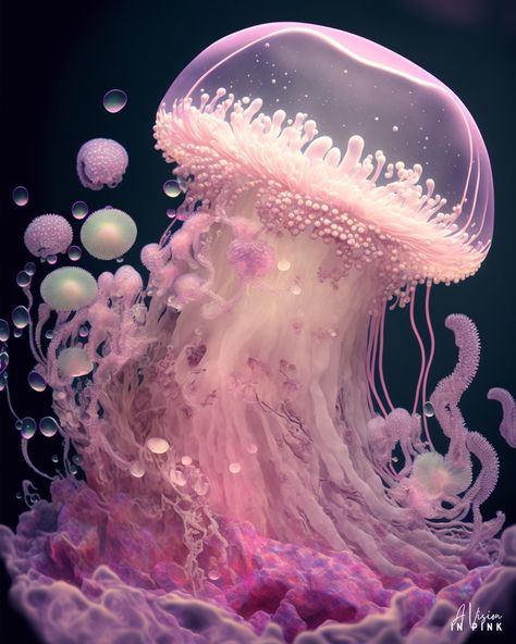 Available in my shop by request. Pink Octopus Aesthetic, Pink Sea Animals, Pink Jellyfish Aesthetic, Jellyfish Pink, Cool Sea Creatures, Jellyfish Pictures, Jellyfish Aesthetic, Sea Jellies, Pink Jellyfish