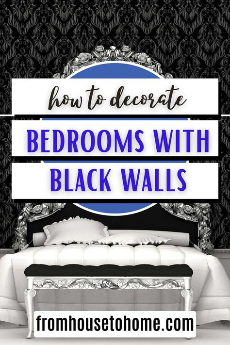 14 Tips For Decorating With Black Bedroom Walls | Beautiful Rooms Tricorn Black Accent Wall Master Bedrooms, Black White Gold Bedroom Ideas, Black Bedroom Walls, Dark Color Schemes, Black Bedroom Wall, Black White And Gold Bedroom, White Gold Bedroom, Boho Glam Bedroom, Diy Glam Decor