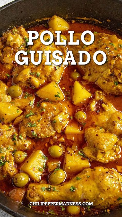 Pollo Guisado looking extremely inviting. Pollo Guisado Cuban, Slow Cooker Spanish Chicken Stew, Chicken Stew Spanish Style, Chicken Rice Stew Recipe, Spanish Chicken Stew Crockpot, Crock Pot Pollo Guisado, Pollo Fricase Puerto Rican, Cuban Stewed Chicken, Portuguese Chicken And Potatoes