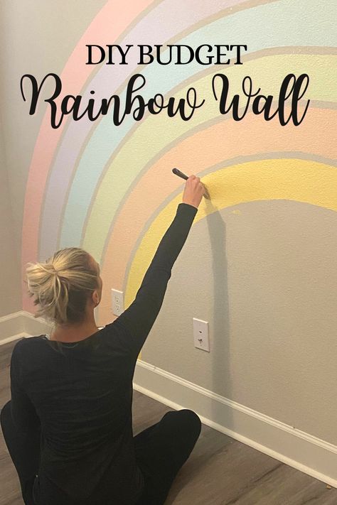 Diy Rainbow Wall Mural, Rainbow Painted Wall, Rainbow Wall Paint, Rainbow Mural Wall, Diy Rainbow Mural, Rainbow Wall Painting, Rainbow Accent Wall, Rainbow On Wall, Wall Painting Diy