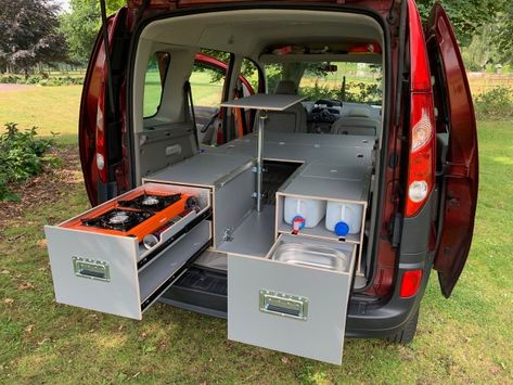 MICA Camper box with seating, kitchen and bed modules!- 3DotZero Automotive BV Industrial Drawer, Bil Camping, Ford Transit Connect Camper, Berlingo Camper, Transit Connect Camper, Camper Van Kitchen, Kombi Van, Camper Box, Kangoo Camper