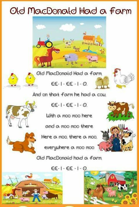 Old Mcdonald had a farm Nature, Old Mcdonald Had A Farm Activities, Short Nursery Rhymes, Daycare Songs, Rhyming Poems For Kids, Old Mcdonald Had A Farm, Farm Songs, Toddler Songs, English Poems For Kids