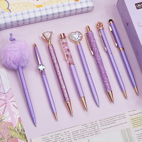 Amazon.com : WEMATE 8Pcs Ballpoint Pens Set Purple Pens Set Purple Ballpoint Pen Bling in Black & Blue Metal Crystal Diamond Pen for Journaling Glitter Fancy Pens Gifts for Women Wedding Office : Office Products Elegant Writing, Cute Writing, Purple Pen, Fancy Pens, Pen Set Gift, Pretty Pens, Diamond Pen, Metal Pen, Cute Pens