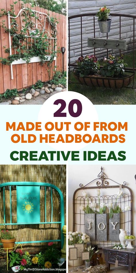 Discover creative ways to upcycle your old headboard with these clever DIY ideas! Transform it into a charming DIY headboard bench for your outdoor space or a stylish headboard coat rack for a more organized hallway. You can also repurpose sections into trendy headboard wall shelves to showcase your favorite decor pieces. Let your creativity shine by giving that old headboard a new purpose! Repurposing Headboards Ideas, Upcycling, Reuse Headboard Ideas, Repurposed Metal Bed Frame, Headboards In The Garden, Old Headboards Repurposed, Antique Metal Bed Frame Repurposed, Iron Bed Frame Ideas Repurpose, Iron Headboard Repurpose