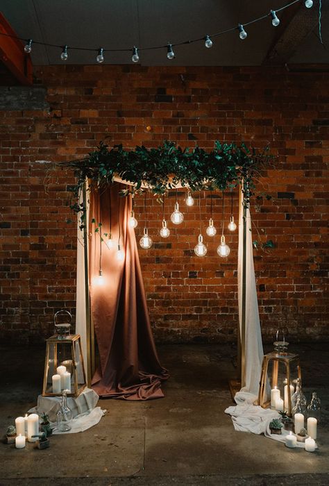 Most Pinned Wedding Backdrop Ideas 2018 ❤ See more: http://www.weddingforward.com/wedding-backdrop-ideas/ #weddingforward #bride #bridal #wedding Industrial Wedding Arch, Edison Lighting Wedding, Wedding Arch Alternative, Home Wedding Indoor, Industrial Wedding Ceremony, Industrial Chic Wedding, Wedding Ceremony Arch, Wedding Ceremony Backdrop, Edison Lighting