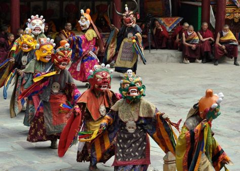 Masked dancers at the Lamayuru festival in The TIbetan Gumpa (monastery) - Lamayuru, western Kargil, Ladakh Pilgrimage, Ladakh India, Leh Ladakh, Festivals Of India, Heritage Hotel, Cultural Festival, Jammu And Kashmir, Adventure Tours, Summer Festival