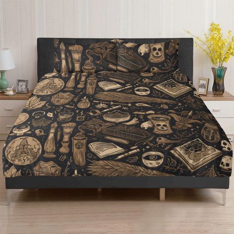 Witchy Elements, Brown Bedroom Decor, Witchcraft Magic, Basement Bedroom, Luxury Duvet Covers, Brown Bedroom, Wicca Witchcraft, Basement Bedrooms, Witchy Decor