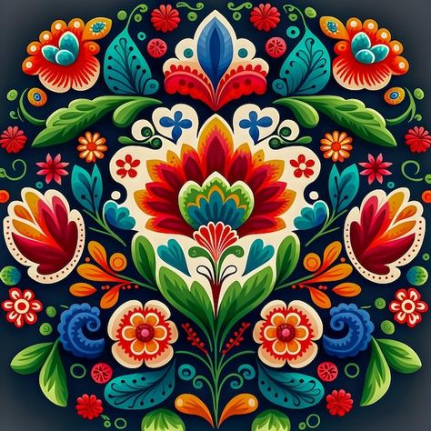 Polish Folk Flowers, Rikshaw Art Bangladesh, Polish Folk Art Tattoo, Folk Flowers, Garden Mural, Arte Folk, Polish Folk Art, Polish Folk, Mexican Crafts