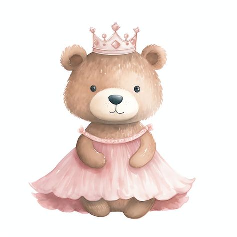 Illustration Bear, Princess Illustration, Princess Tiara, Cute Princess, Photo Beautiful, Gold Dress, Watercolor Clipart, Premium Photo, Image Illustration