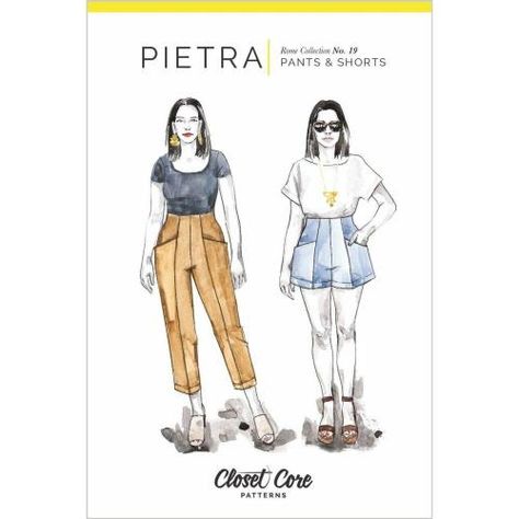 Pietra Pants & Shorts Pattern By Closet Core Couture, Pietra Pants, Pant Silhouettes, Flared Shorts, Closet Core Patterns, Shorts Pattern, Sewing Elastic, Garment Pattern, Clothes Sewing