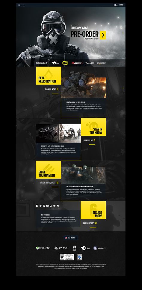 Rainbow 6: Siege on Behance Engineering Website Design Inspiration, Gaming Website Design, Game Website Design, Game Web Design, Rainbow 6 Siege, Gaming Website, Design Sites, Layout Web, One Pager
