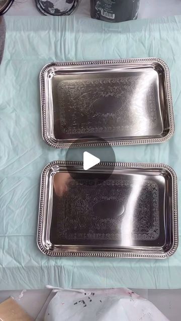 Diy Coffee Table Tray Dollar Store, Dollar Tree Metal Tray Ideas, Dollar Tree Silver Tray Ideas, Dollar Tree Tray Diy, Silver Tray Repurpose, Decoupage Tray Ideas, Metal Tray Makeover, Tray Craft Ideas, Diy Tray Ideas