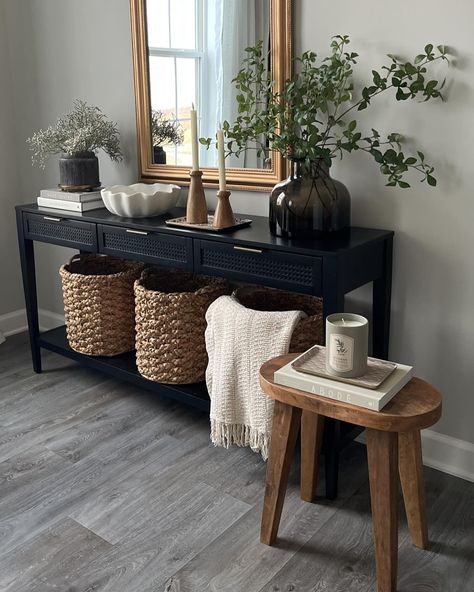 Tall stool is in stock! Styled this console table last year but some items are available. If it isn’t available, I linked similar items. Comment “stool” and I’ll send all the links 🫶🏻 ✨ follow @christingracehome for more home and home decor #homedecor #homestyle #homedecoration #consoletable #consoletabledecor #consoletablestyling #entrywaydecor #entry #entryway #interiordesign #interiorforinspo #interiordesigninspo #livingroom #livingroomdecor #target #targetstyle #targetfinds Kos, Studio Mcgee Console Table, Fall Entryway Decor, Comfy Living Room Decor, Dreamy Living Room, Mid Century Modern Room, Drawer Console, Console Table Decorating, Entryway Console Table