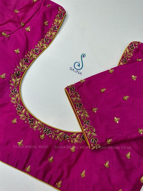 Simple Embroidery Design Blouse, Latest Fashion Blouse Designs, Latest Blouse Neck Designs, Work Blouse Designs, Blue Blouse Designs, Golden Blouse, Mirror Work Blouse Design, Bridal Blouses, Latest Blouse Designs Pattern