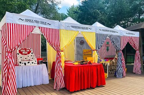 School Carnival Decorations, Amusement Park Party, Kids Party Rentals, School Fall Festival, Carnival Parties, Carnival Tent, Carnival Booths, Fall Carnival, Carnival Birthday Party Theme