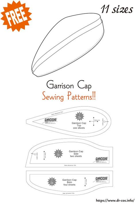 This is the pattern of Garrison Cap. inch size(letter size) 5-1/2,5-3/4,6,6-1/4,6-1/2,6 3/4,7,7-1/4,7-1/2,7-3/4,8 cm size(A4 size) 44,46,48,50,52,54,56,58,60,62,64 Added the number of fabric meters required for each size Molde, Garrison Cap Pattern Free Sewing, Garrison Cap Pattern, Garrison Hat Pattern, Welding Cap Pattern, Boston Scally Cap, Cowboy Hat Pattern, Scottish Hat, Garrison Cap