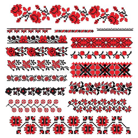 Ukrainian embroidery royalty free illustration Loom Patterns, Loom Beading, Cross Stitch Borders, Folk Embroidery, Crochet Borders, Cross Stitch Patterns Free, Cross Stitch Flowers, Cross Stitch Chart, Stitch Design