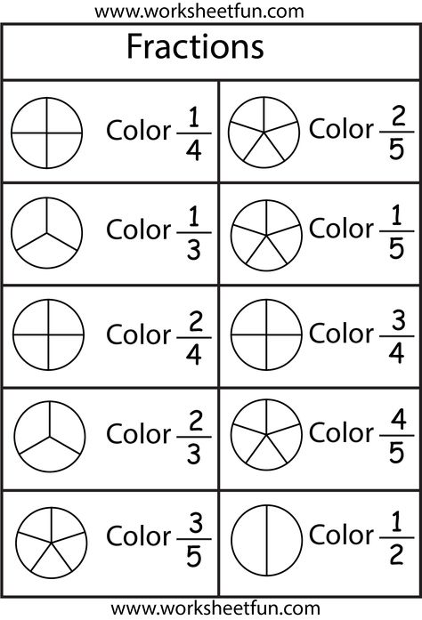 Color the fraction - 4 worksheets Free Fraction Worksheets, Kertas Kerja Prasekolah, Fraction Worksheets, Math Fractions Worksheets, Learning Fractions, First Grade Math Worksheets, Aktiviti Kanak-kanak, 2nd Grade Math Worksheets, First Grade Worksheets